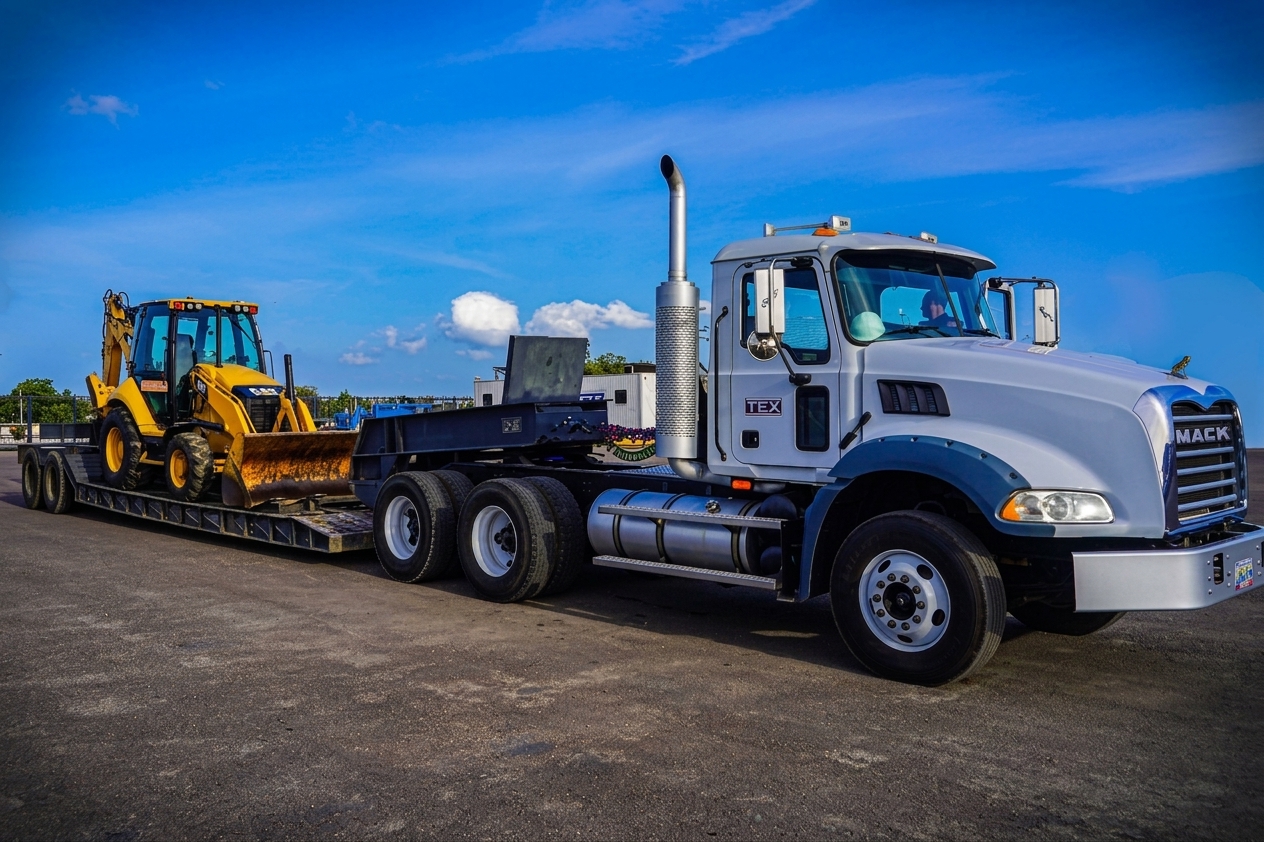 Traslado de retroexcavadora Caterpillar en batea Lowboy - TEX C.A.